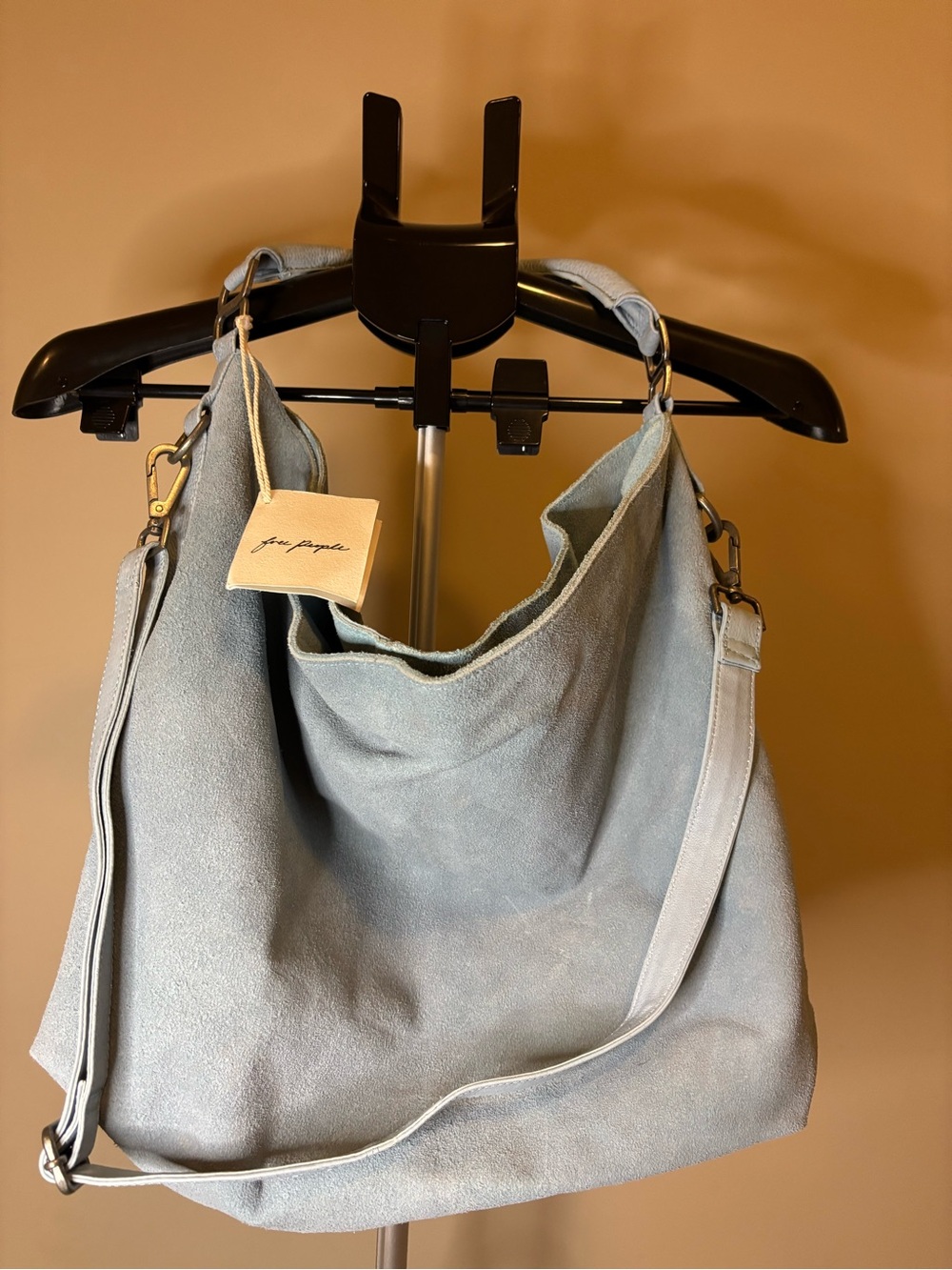 Free People NWT Suede Hobo Shoulder Bag Slate Gray Blue $128 - Picture 3 of 6